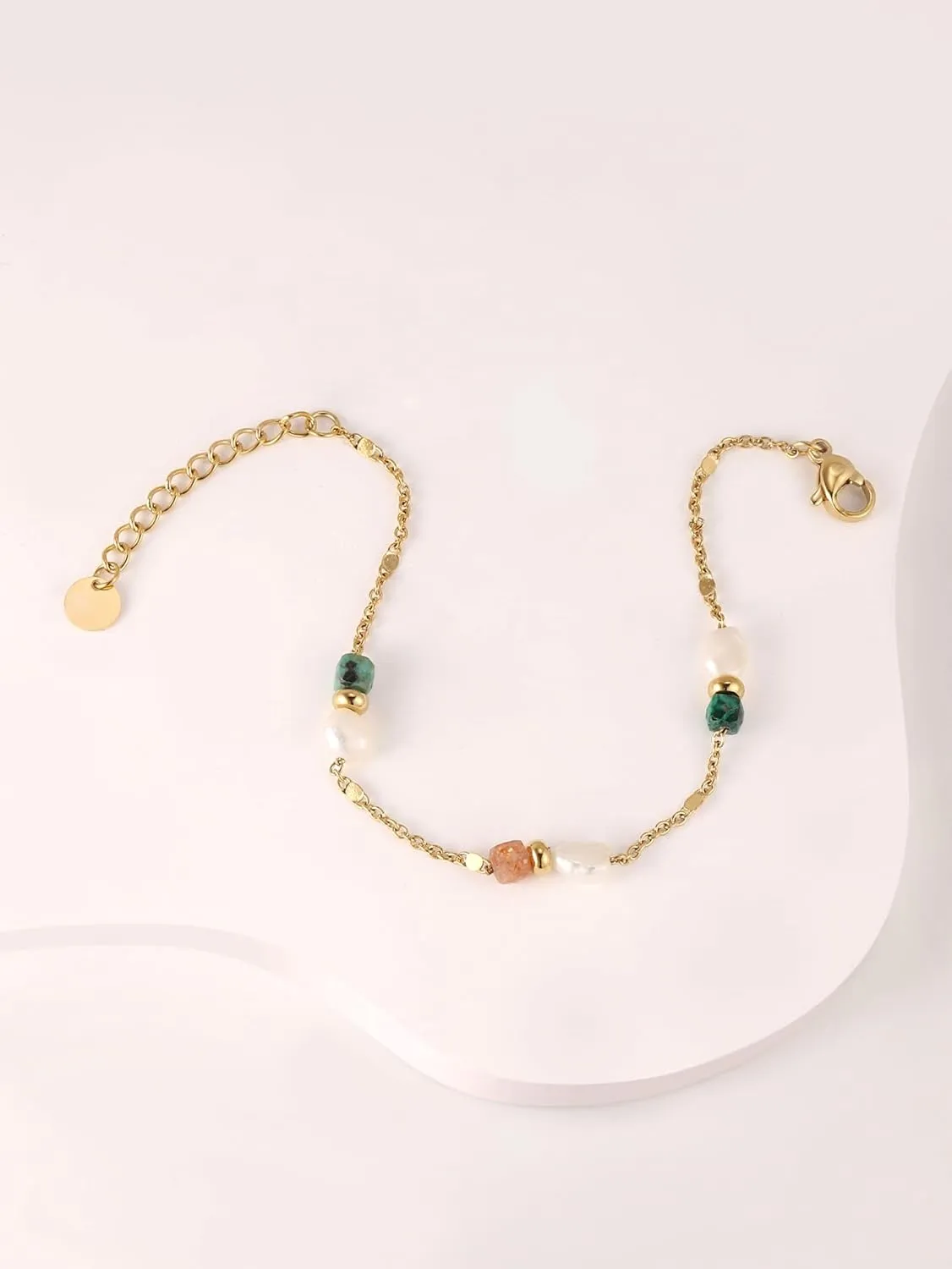 Women's Gold Beaded Bracelet 18 Gold Plated Delicate Square Crystal Pendant Bracelet Colored Crystal Bracelet Handmade Gemstone Beaded Bracelet Birthstone Bracelet