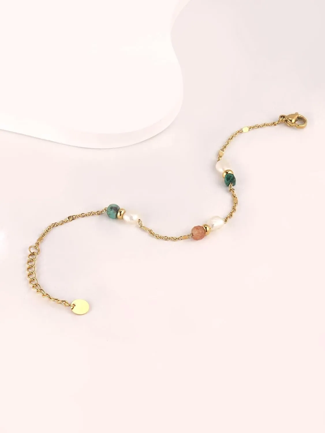 Women's Gold Beaded Bracelet 18 Gold Plated Delicate Square Crystal Pendant Bracelet Colored Crystal Bracelet Handmade Gemstone Beaded Bracelet Birthstone Bracelet