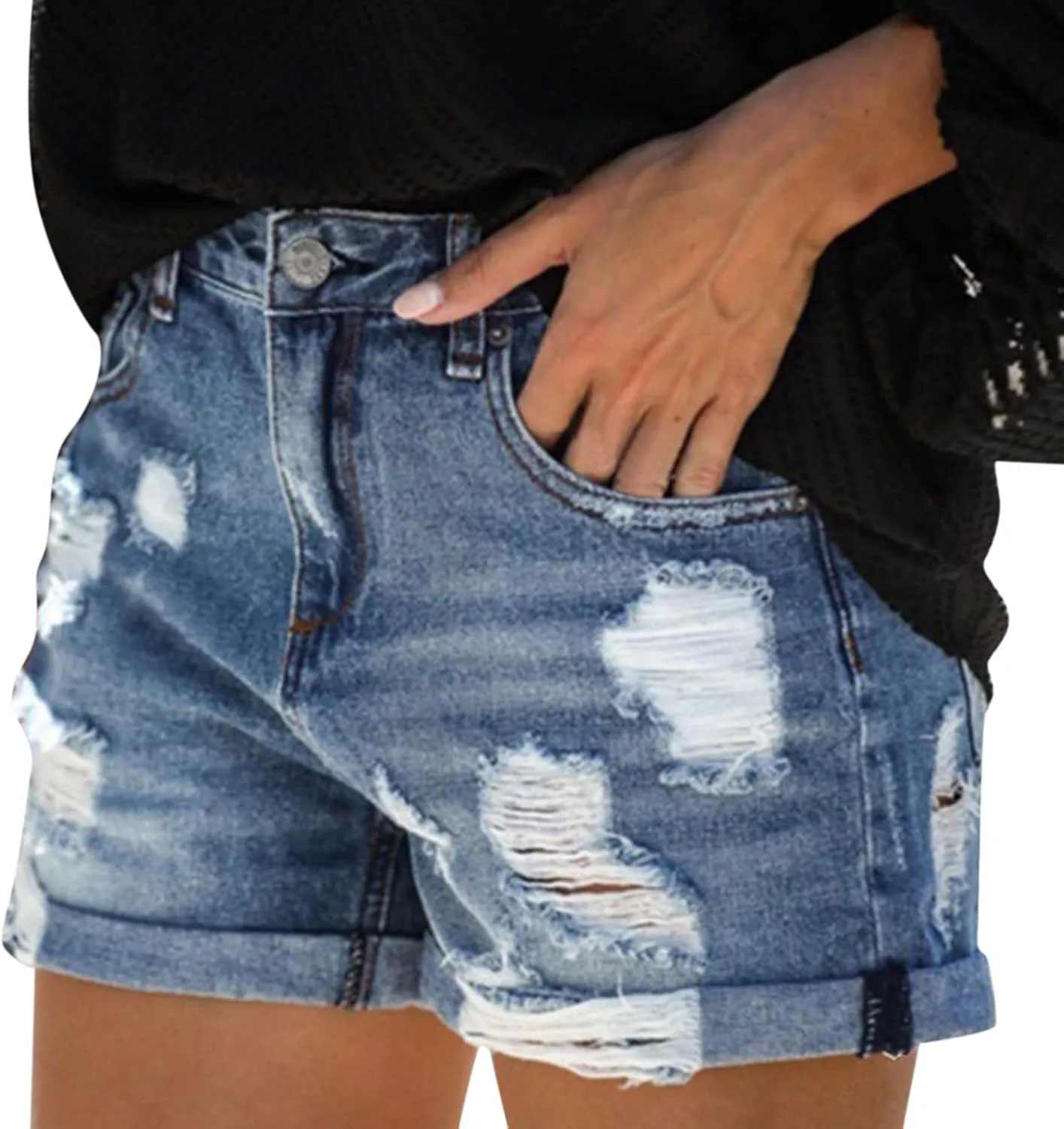 Womens Jean Shorts Cut Off Denim Shorts High Waisted Ripped Distressed Casual Summer Stretchy Ripped Shorts