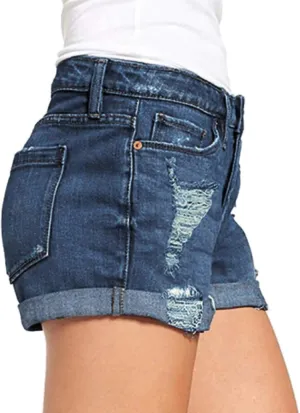 Womens Jean Shorts Cut Off Denim Shorts High Waisted Ripped Distressed Casual Summer Stretchy Ripped Shorts