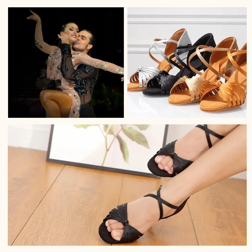 Women's Latin Dance Shoes Open Toe Ballroom Professional Salsa Dance Practice Shoes 2inch Heel