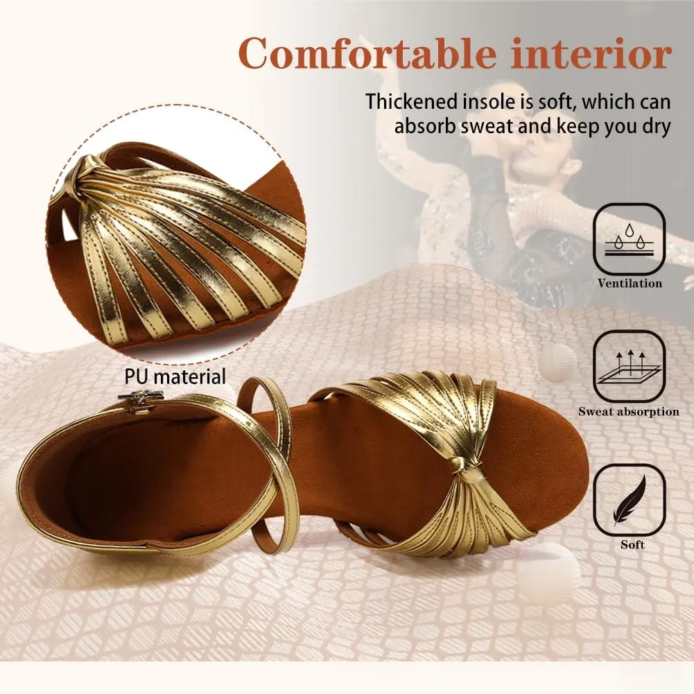 Women's Latin Dance Shoes Open Toe Ballroom Professional Salsa Dance Practice Shoes 2inch Heel