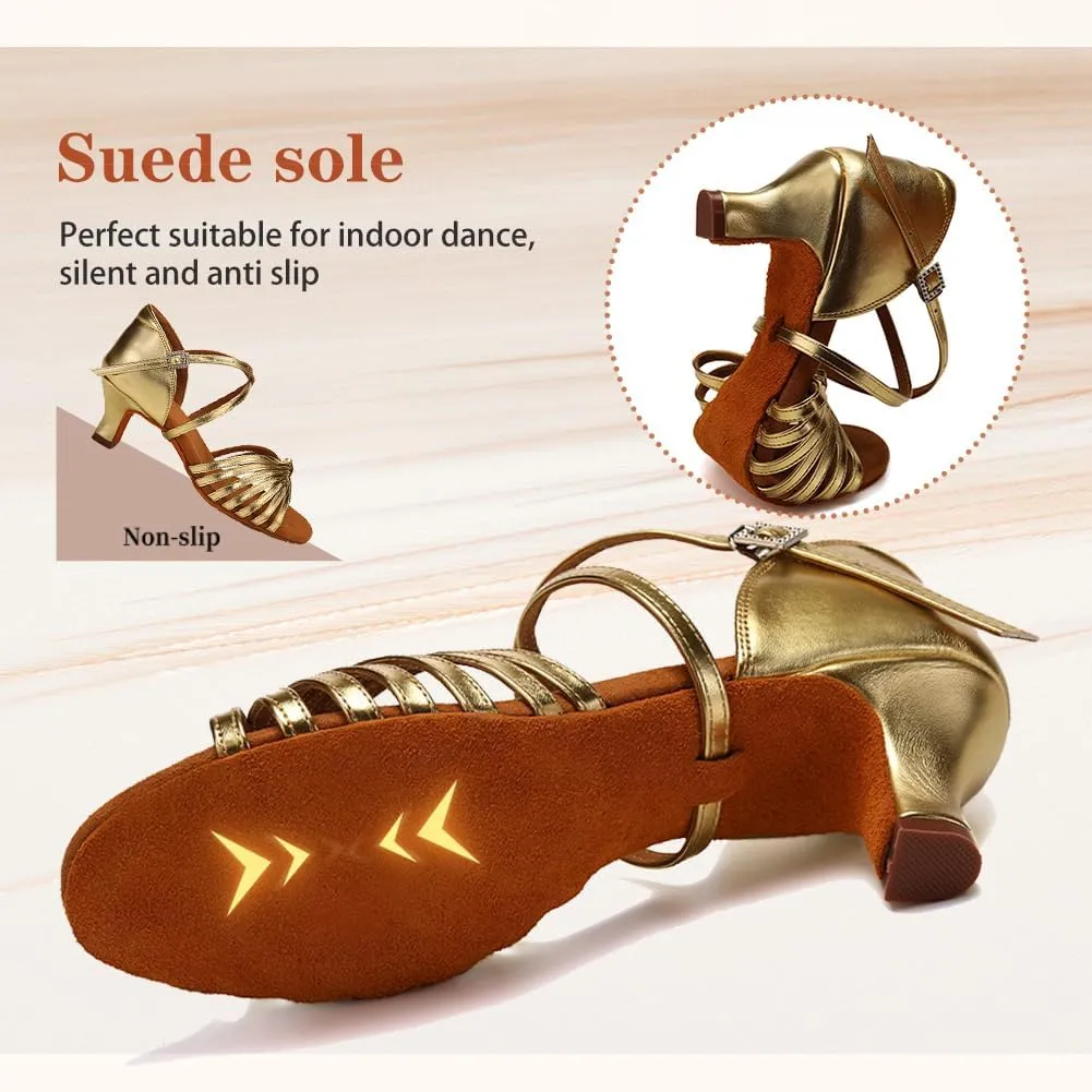 Women's Latin Dance Shoes Open Toe Ballroom Professional Salsa Dance Practice Shoes 2inch Heel