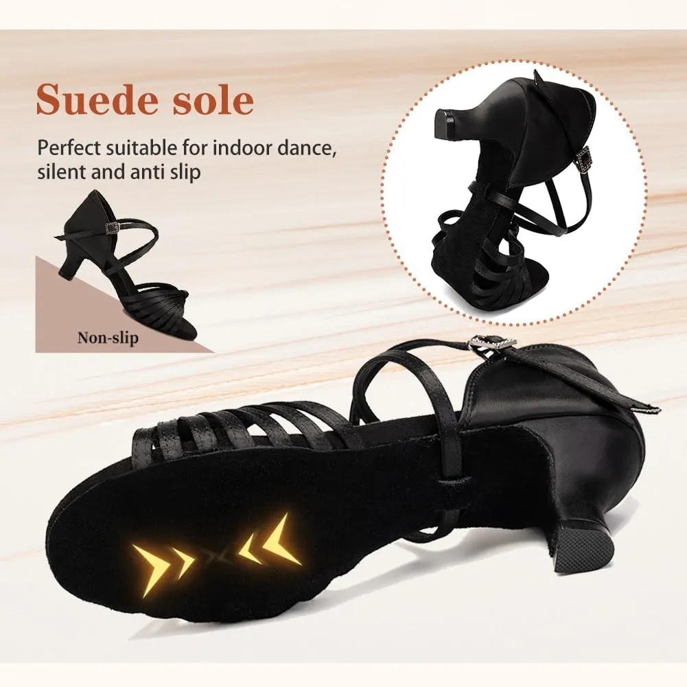Women's Latin Dance Shoes Open Toe Ballroom Professional Salsa Dance Practice Shoes 2inch Heel