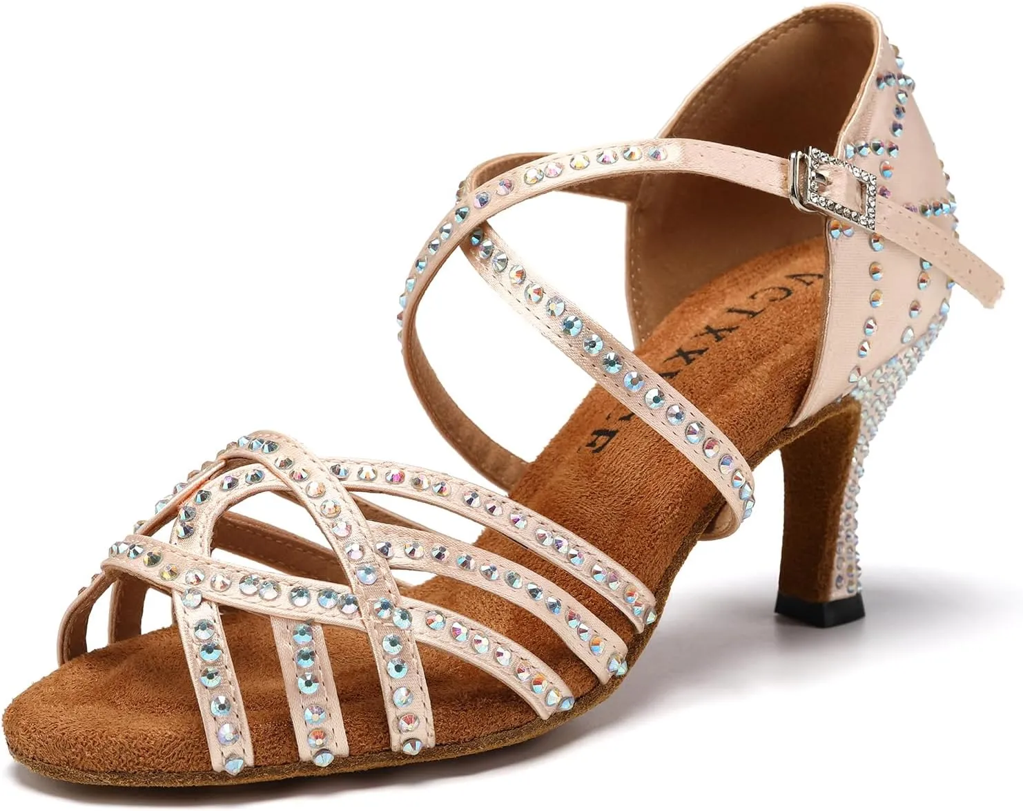 Women's Latin Dance Shoes Rhinestones Professional Ballroom Salsa Dance Shoes Suede Sole