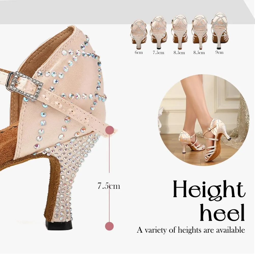 Women's Latin Dance Shoes Rhinestones Professional Ballroom Salsa Dance Shoes Suede Sole