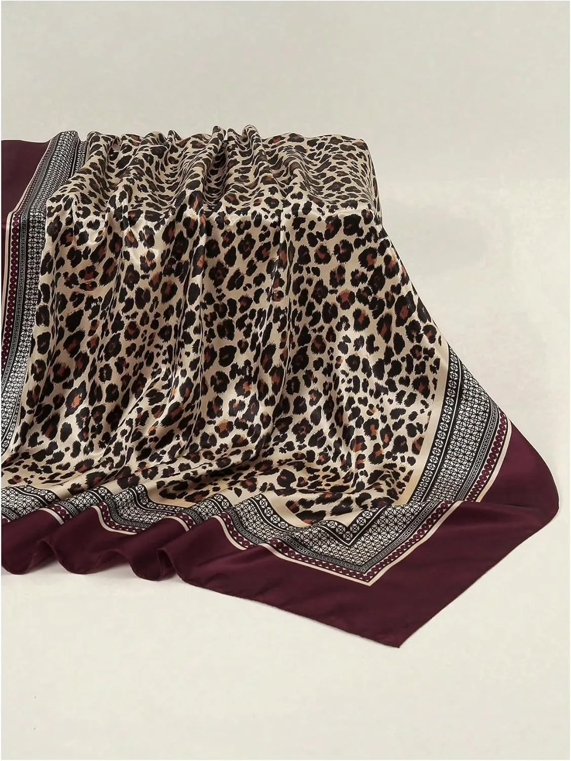 Women's Leopard Print Silk Scarf Satin Square Scarves Cheetah Headband Sleeping Hair Wraps