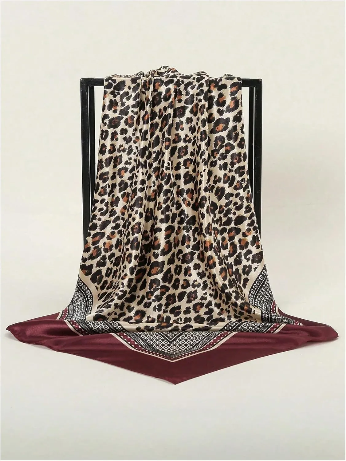 Women's Leopard Print Silk Scarf Satin Square Scarves Cheetah Headband Sleeping Hair Wraps