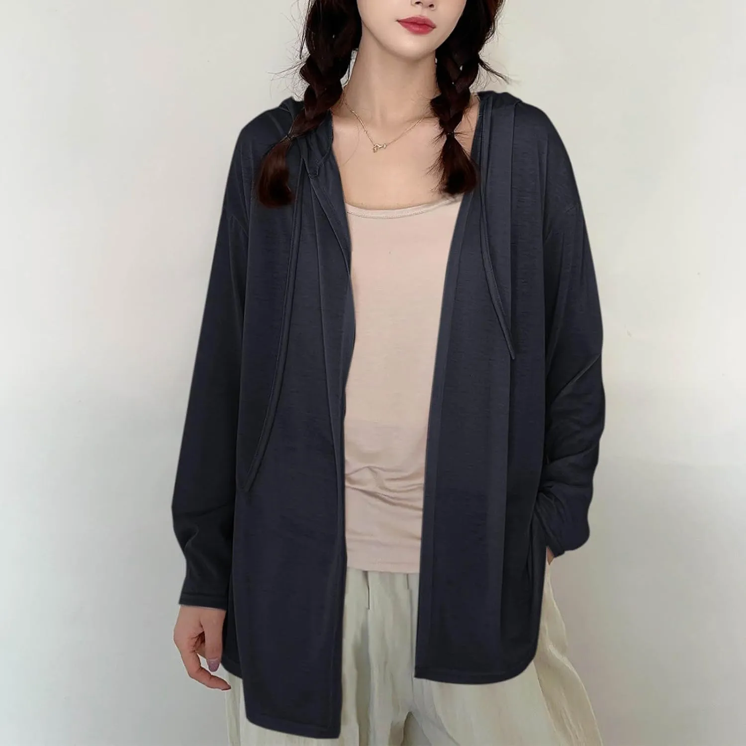 Womens Lightweight Casual Hoodie Cardigans Open Front Cover Ups Long Sleeve Outwear Coat Sun Protection Cover Clothes