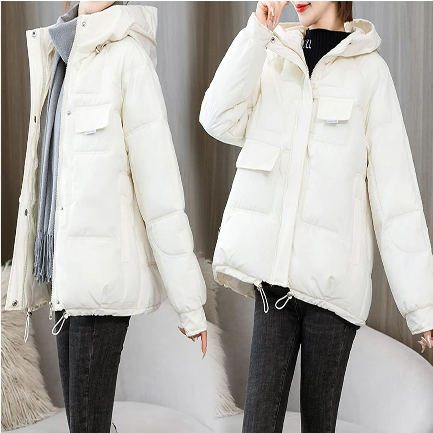 Womens Lightweight Packable Down Puffer Jacket With Hood Plus Size Waterproof Winter Quilted Zip Up Casual Padded Coat