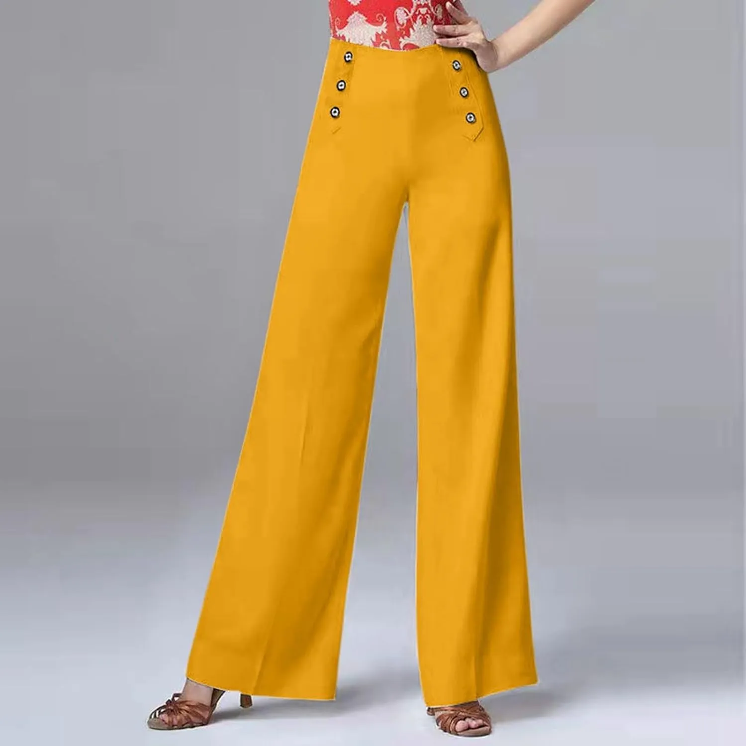 Womens Linen Blend Summer Letter Patched Pants Low Waist Wide Leg Slim Fit Trousers Office