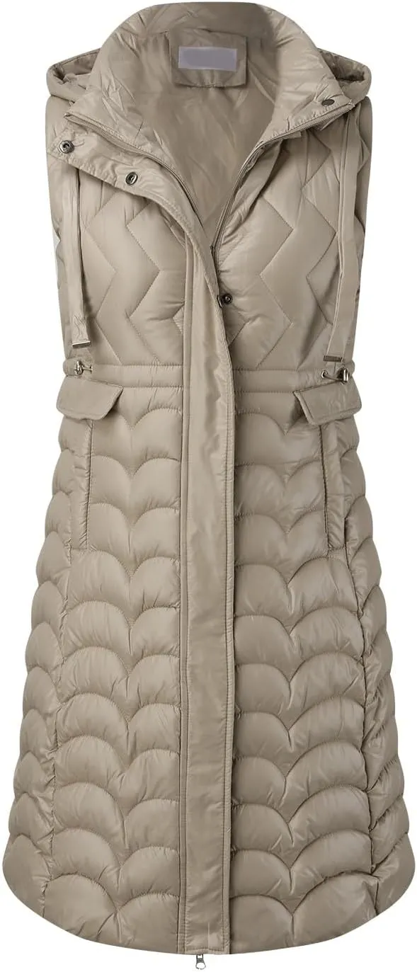 Women's Long Puffer Vest Winter Warm Sleveless Puffer Jackets Hoodies Full Zipper Down Coats Thickened Windbreakers