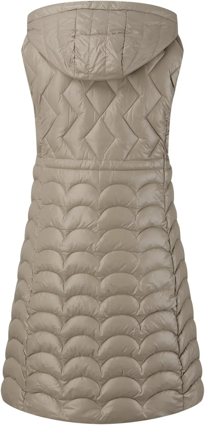 Women's Long Puffer Vest Winter Warm Sleveless Puffer Jackets Hoodies Full Zipper Down Coats Thickened Windbreakers