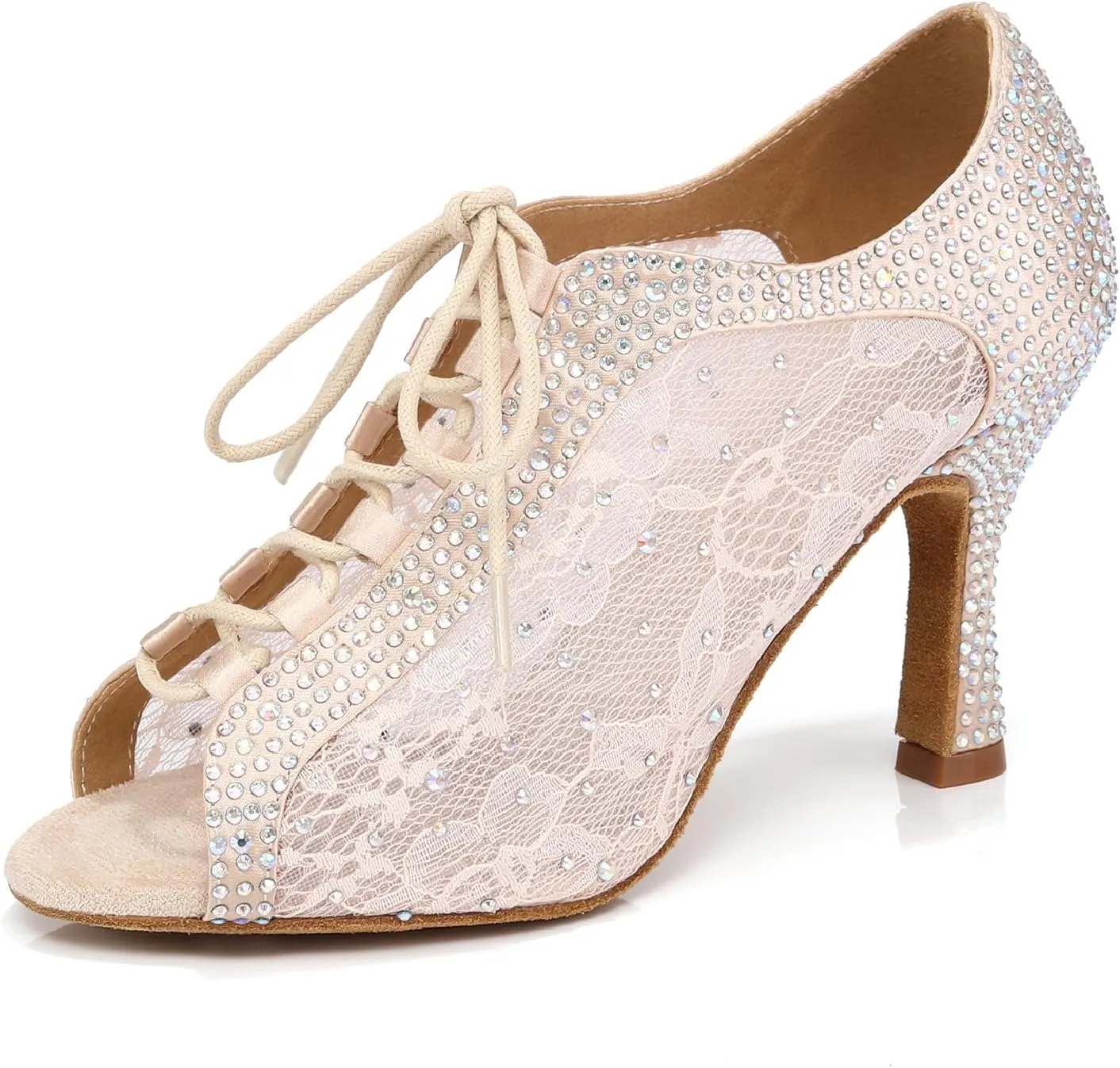 Women's Rhinestone Dance Shoes Ankle Boots Glitter Lace up Open Toe Ballroom Latin Salsa Tango Wedding Party, Model X064