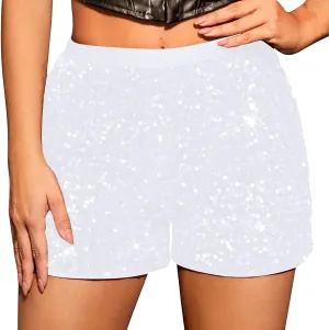 Womens Sequin Shorts Elastic High Waisted Sparkly Straight Legs Shorts 2025 Glitter Sparkle Party Shorts