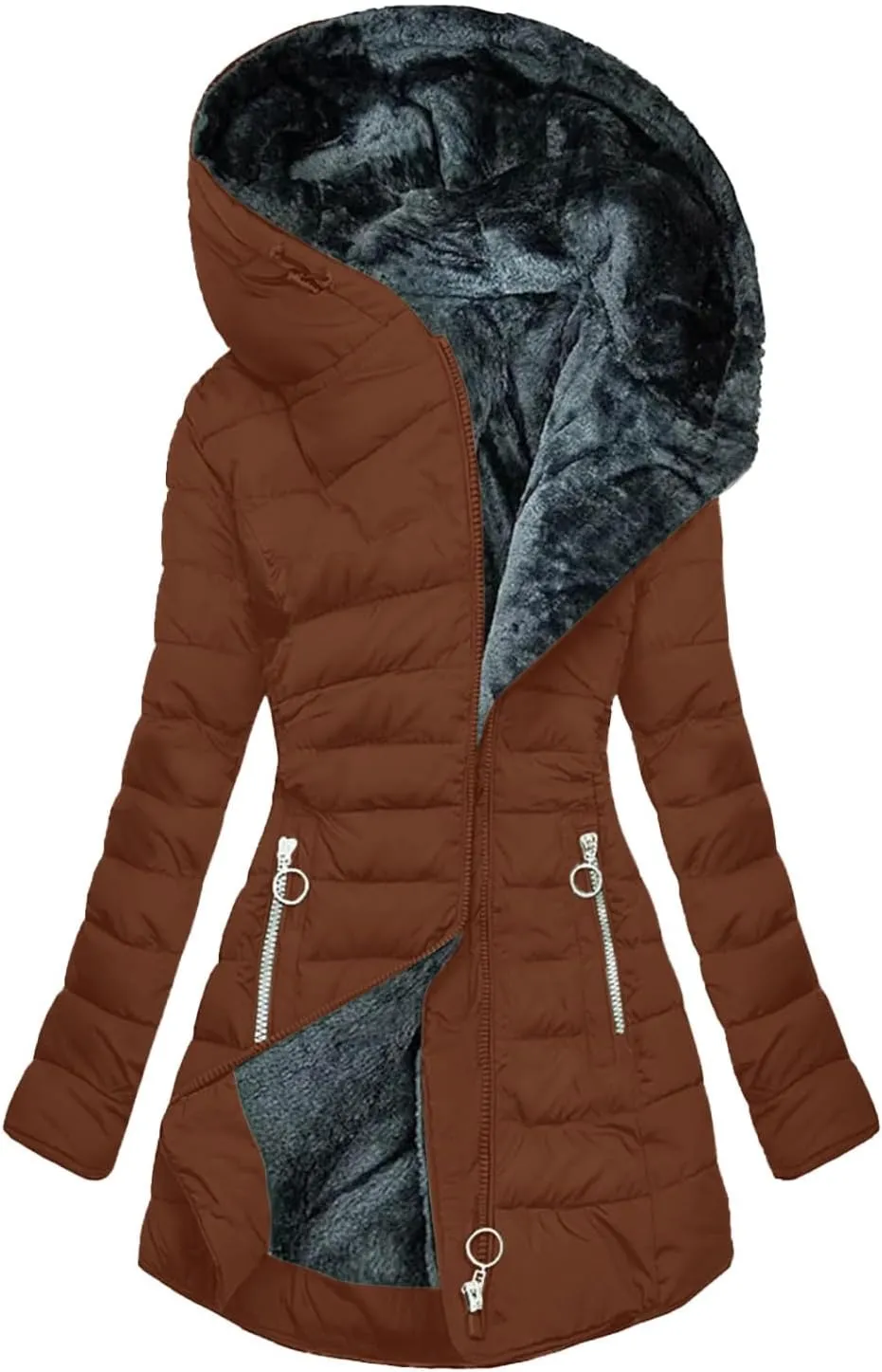 Women's Sherpa-Lined Fleece Full-Zip Hooded Puffer Jacket Thicken Warm Quilted Lightweight Jackets Winter Down Coats
