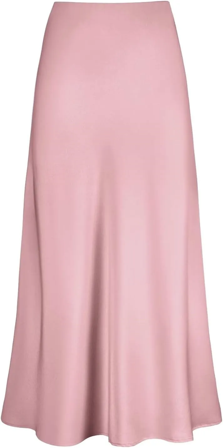 Women's Spring Summer Skirt 2024 Silk Elegant Ruffled Smooth High Waist Cocktail Party Wedding Mermaid Hem Satin Maxi Skirts