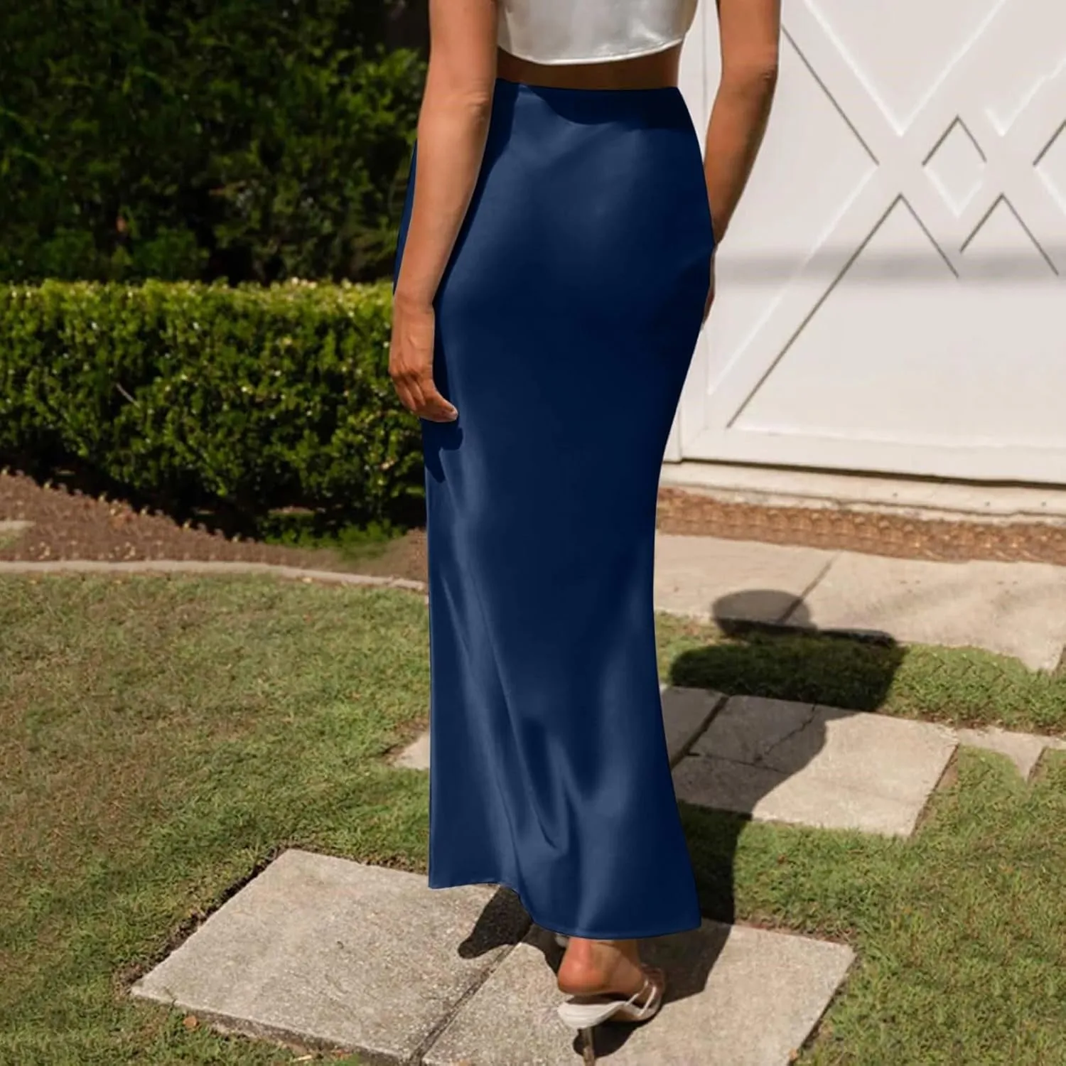 Women's Spring Summer Skirt 2024 Silk Elegant Ruffled Smooth High Waist Cocktail Party Wedding Mermaid Hem Satin Maxi Skirts