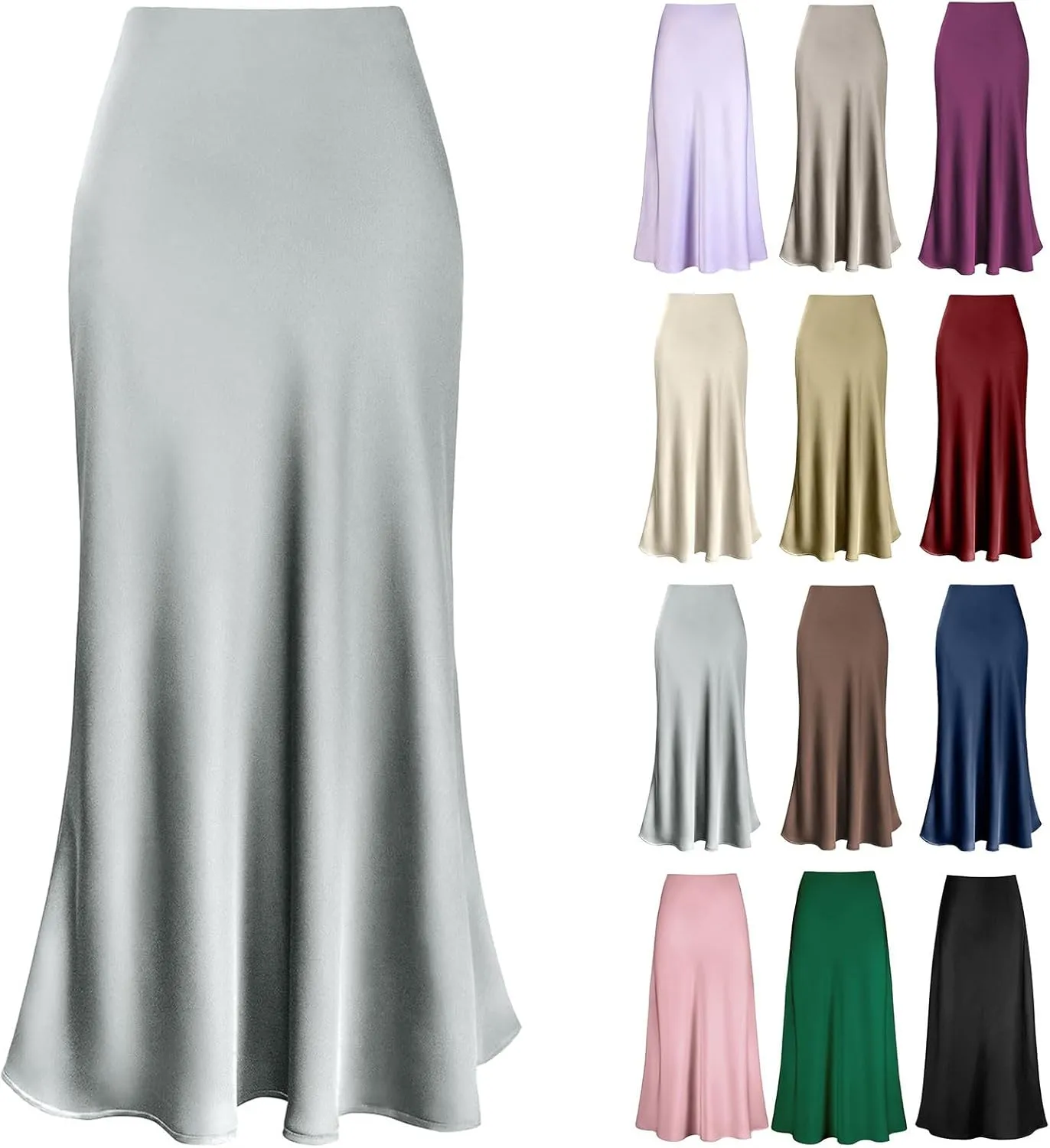 Women's Spring Summer Skirt 2024 Silk Elegant Ruffled Smooth High Waist Cocktail Party Wedding Mermaid Hem Satin Maxi Skirts