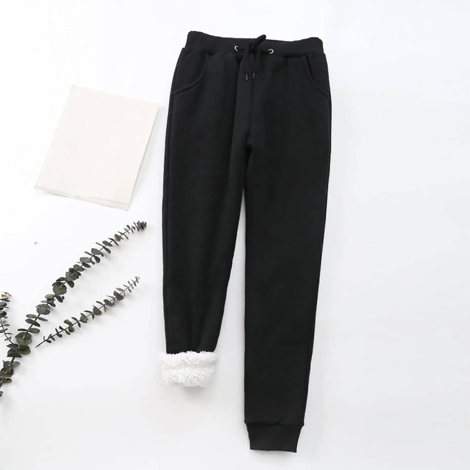 Women's Wide Leg Pants Winter Baggy Sports Capris with Pockets Solid Color Flare Leggings