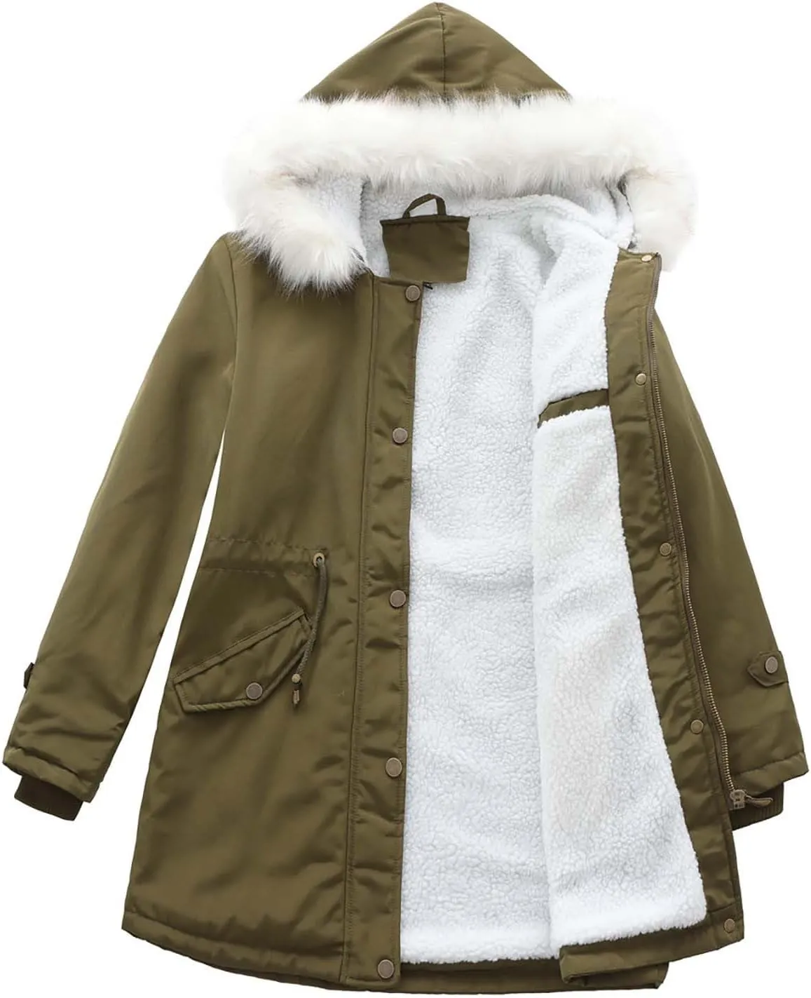 Womens Winter Coats Fleece Wram Lined Parka Thicken Waterproof Trench Long Puffer Jacket Down Coat Faux Fur Hooded
