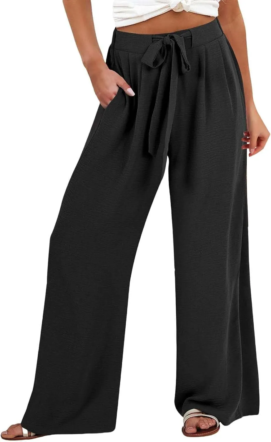 Women's Work Pants Wide Leg 2025 Paperbag Dress Pants Casual Belted Slacks Office Trousers High Waisted with Pockets