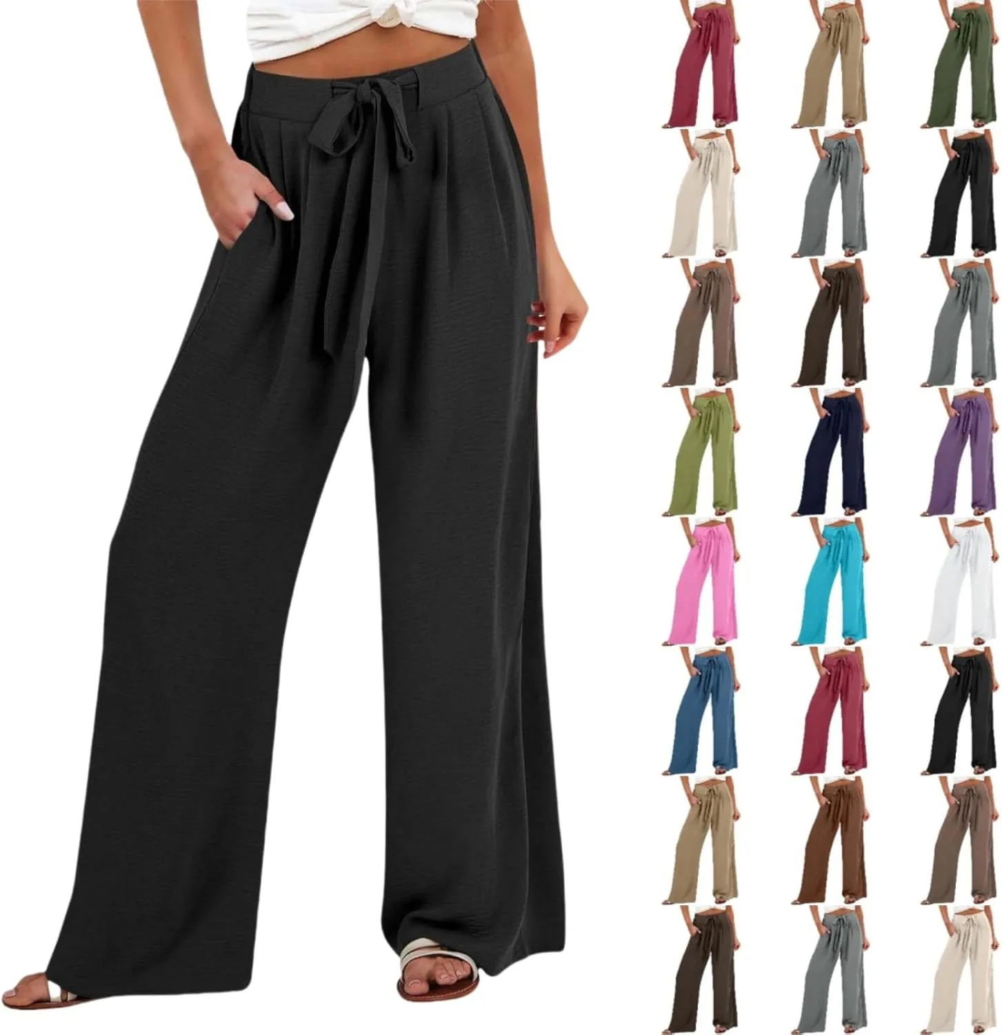 Women's Work Pants Wide Leg 2025 Paperbag Dress Pants Casual Belted Slacks Office Trousers High Waisted with Pockets