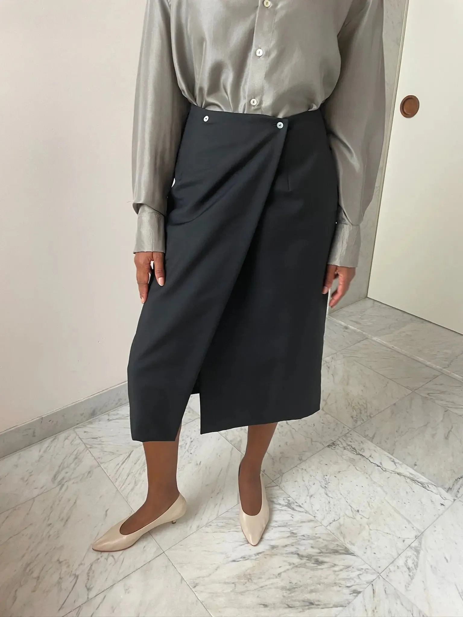 Wool and Mohair Suiting Skirt, Almost Black