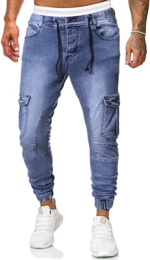 WUAI-Men Skinny Jeans Stretch Washed Slim Fit Stretch Biker Jeans Denim Pants with Big Pockets