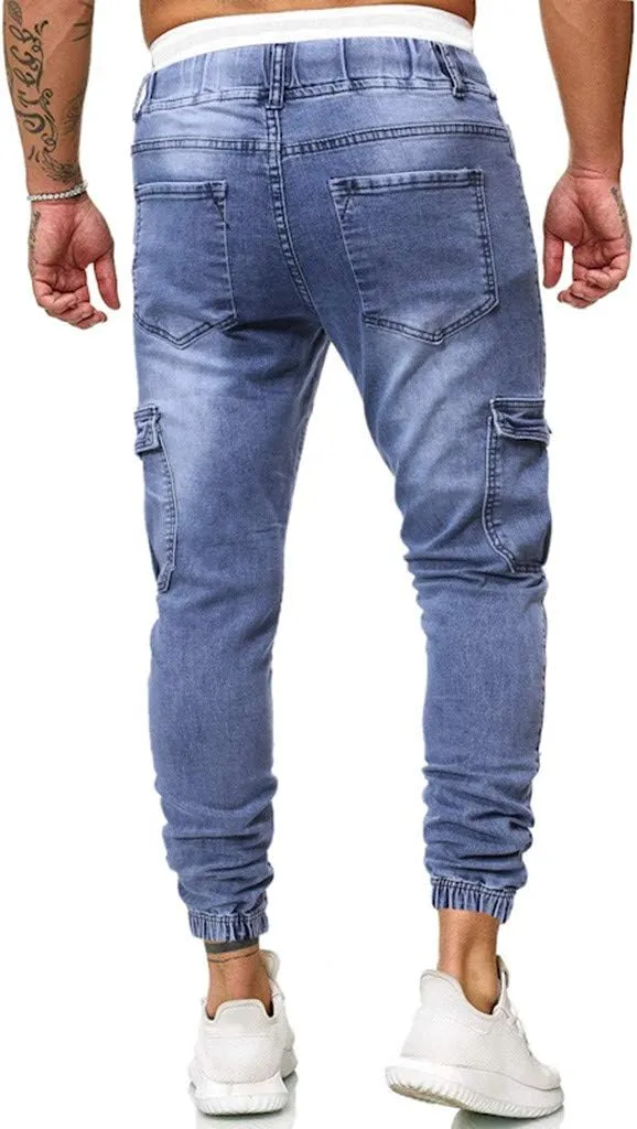 WUAI-Men Skinny Jeans Stretch Washed Slim Fit Stretch Biker Jeans Denim Pants with Big Pockets
