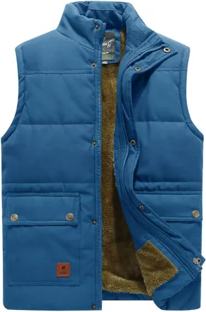 XinYangNi Men's Winter Warm Outdoor Padded Puffer Vest Thick Fleece Lined Sleeveless Jacket