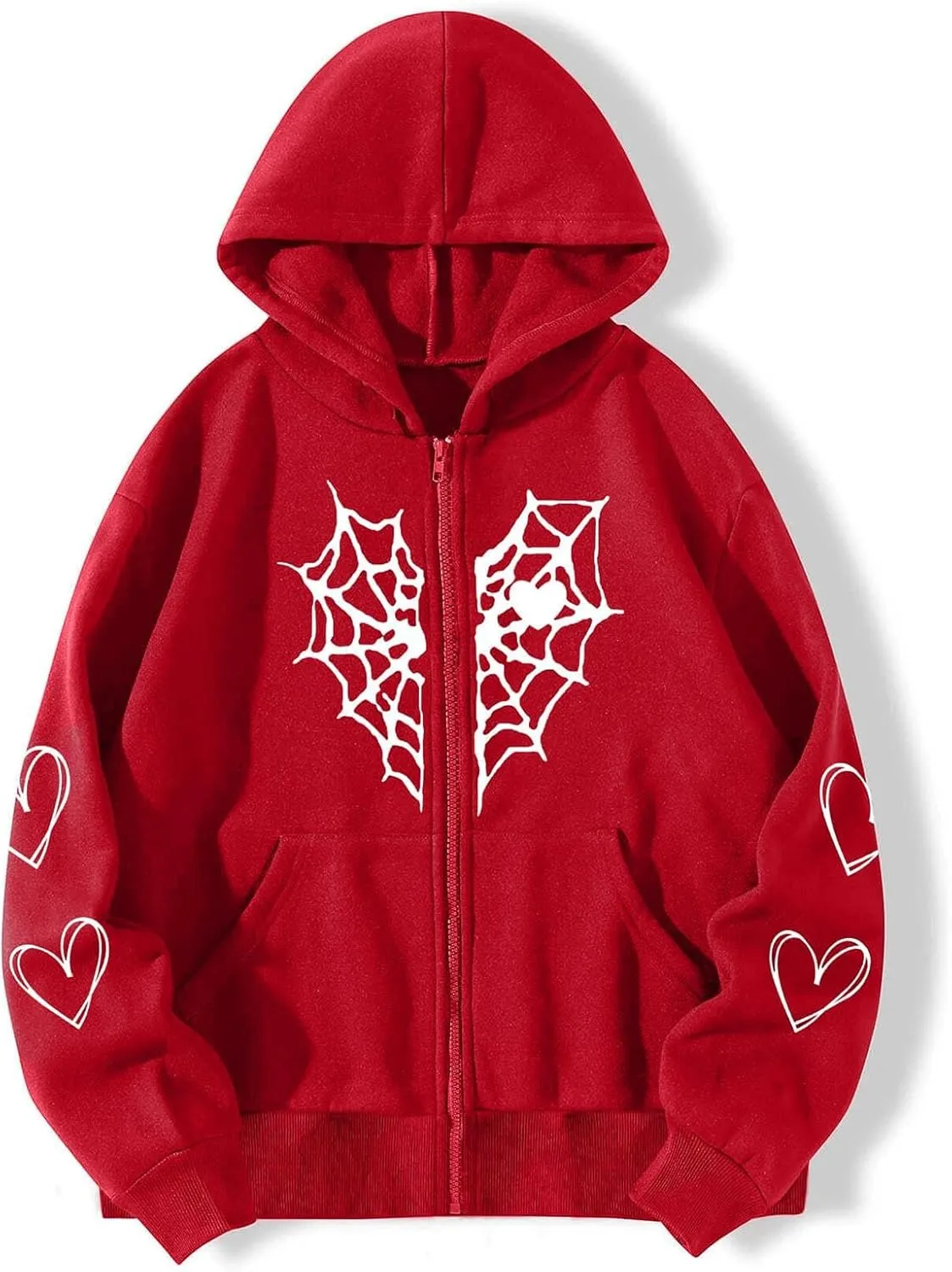 Y2K Hoodies for Women Full Zip Up Print Graphic Pockets Hooded Jacket 90s Long Sleeve Sweatshirt with Hood Grunge Harajuku