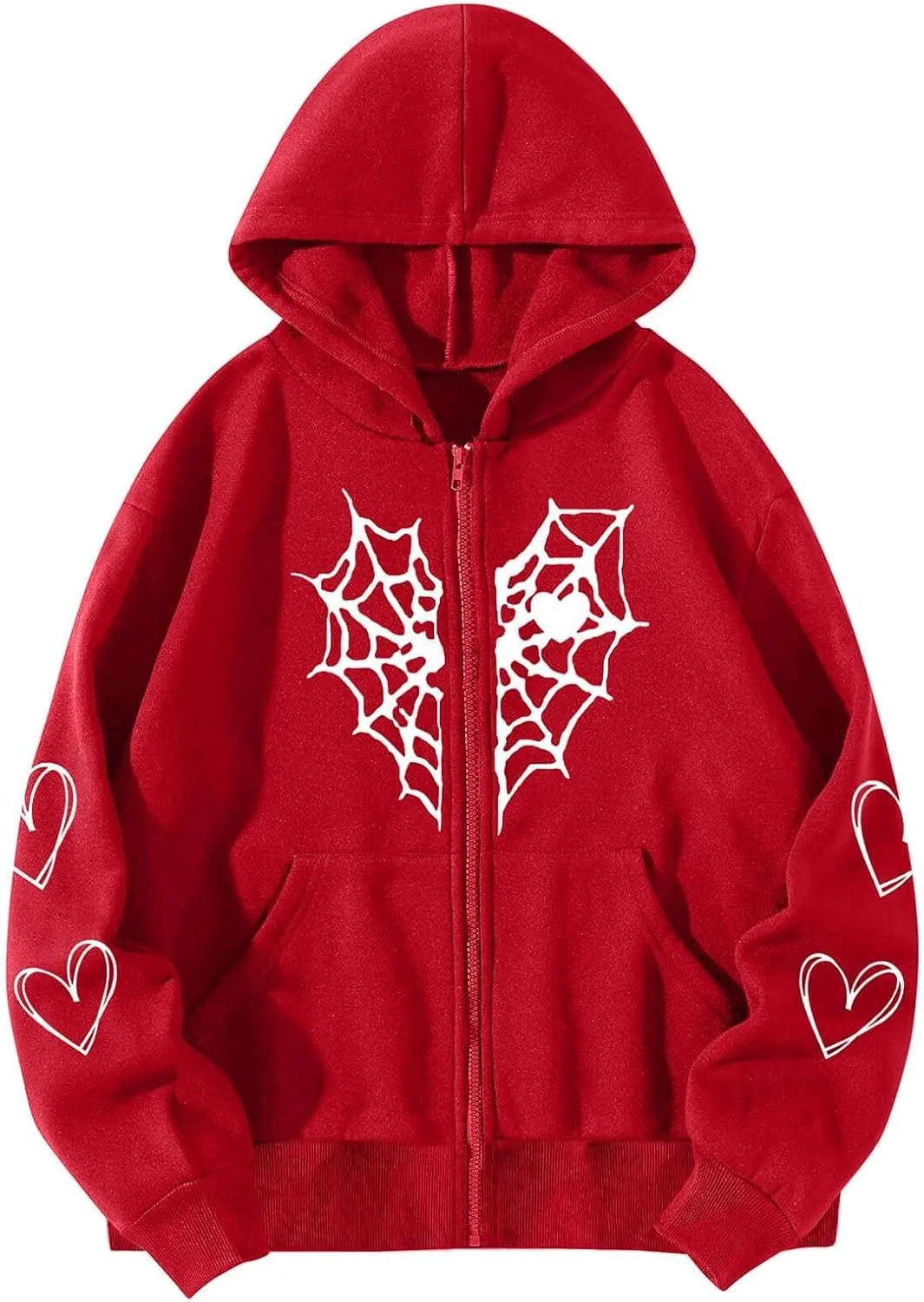 Y2K Hoodies for Women Full Zip Up Print Graphic Pockets Hooded Jacket 90s Long Sleeve Sweatshirt with Hood Grunge Harajuku