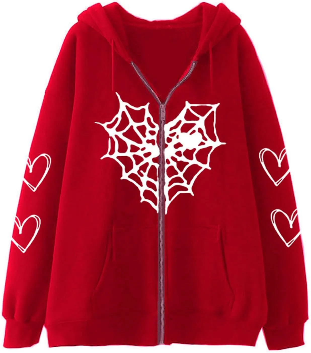 Y2K Hoodies for Women Full Zip Up Print Graphic Pockets Hooded Jacket 90s Long Sleeve Sweatshirt with Hood Grunge Harajuku