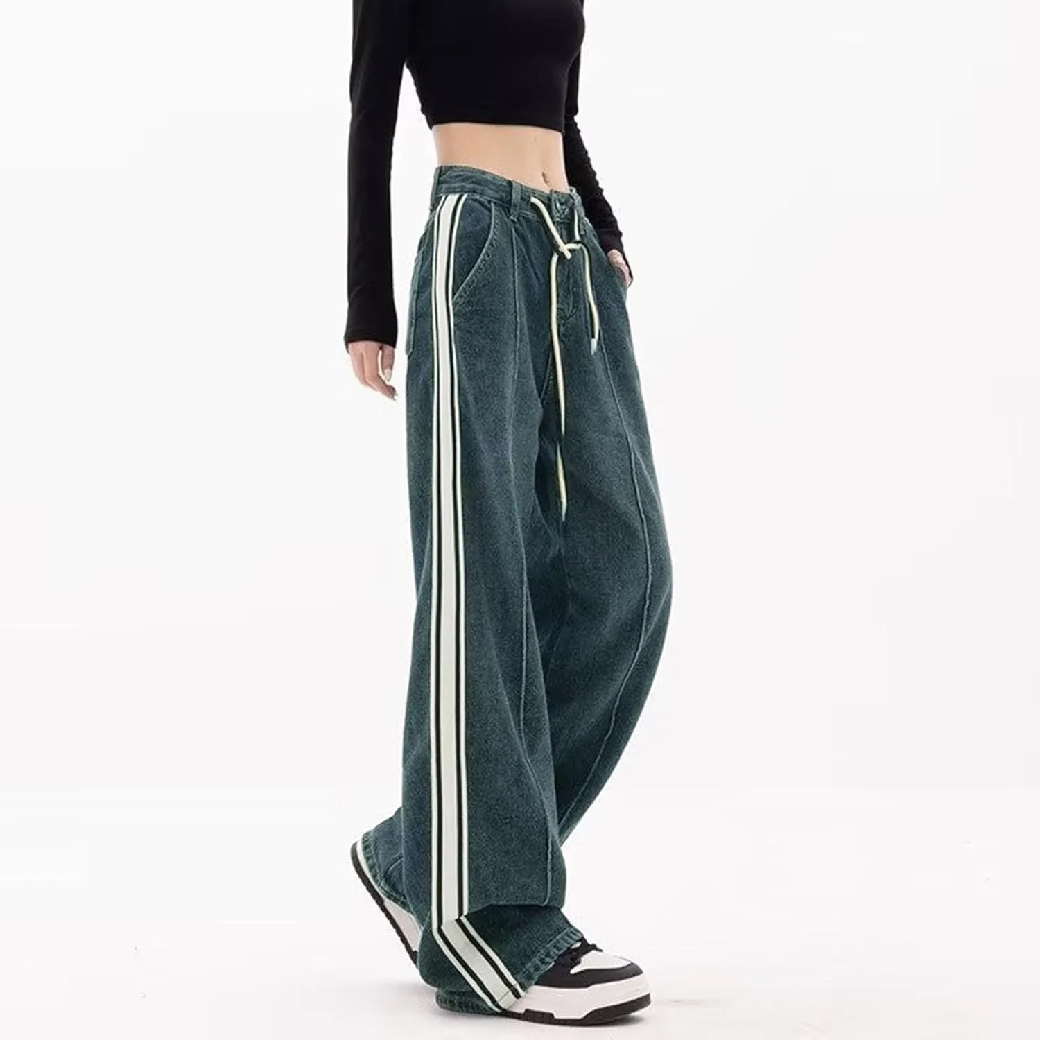 Y2K Jeans for Women Baggy Boyfried Jeans Loose Wide Leg Jeans High Waist Hip Hop Pants Casual Trousers Goth Trousers