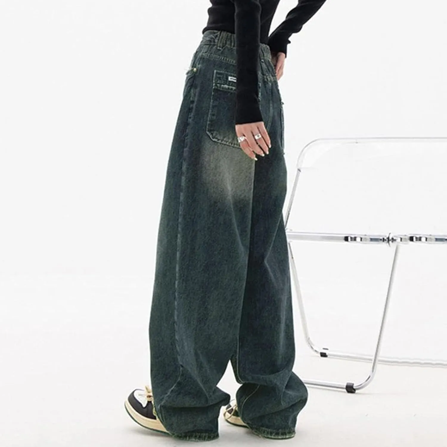 Y2K Jeans for Women Baggy Boyfried Jeans Loose Wide Leg Jeans High Waist Hip Hop Pants Casual Trousers Goth Trousers
