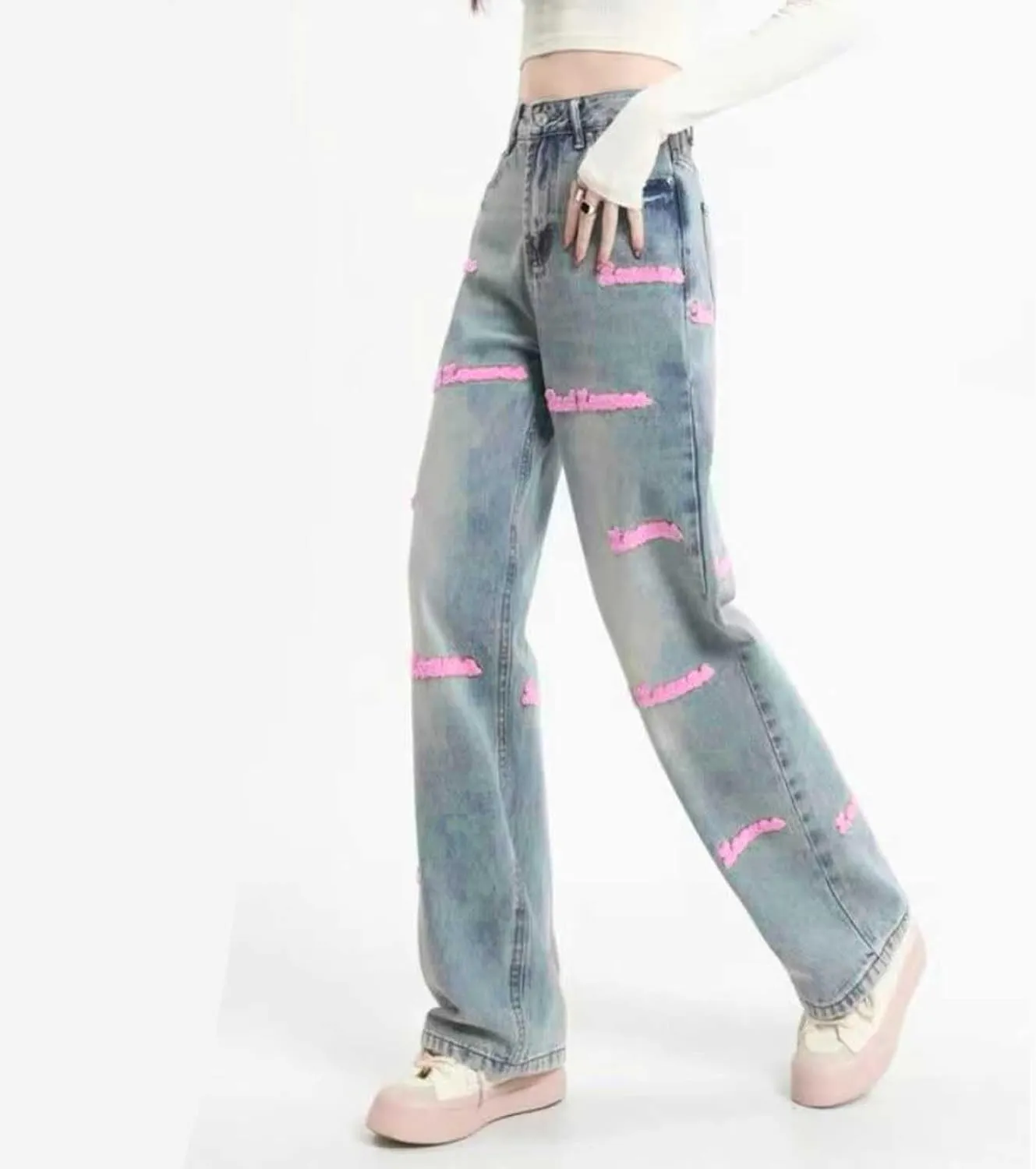 Y2K Jeans for Women Baggy Boyfried Jeans Loose Wide Leg Jeans High Waist Hip Hop Pants Casual Trousers Goth Trousers