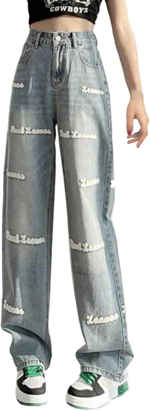 Y2K Jeans for Women Baggy Boyfried Jeans Loose Wide Leg Jeans High Waist Hip Hop Pants Casual Trousers Goth Trousers