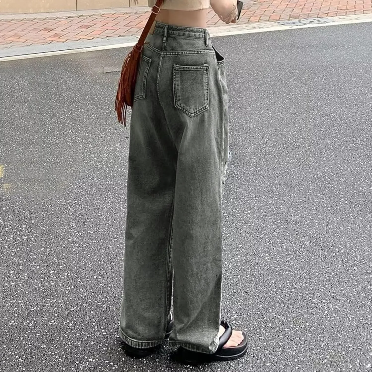Y2K Jeans for Women Baggy Boyfried Jeans Loose Wide Leg Jeans High Waist Hip Hop Pants Casual Trousers Goth Trousers