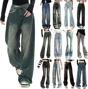 Y2K Jeans for Women Baggy Boyfried Jeans Loose Wide Leg Jeans High Waist Hip Hop Pants Casual Trousers Goth Trousers