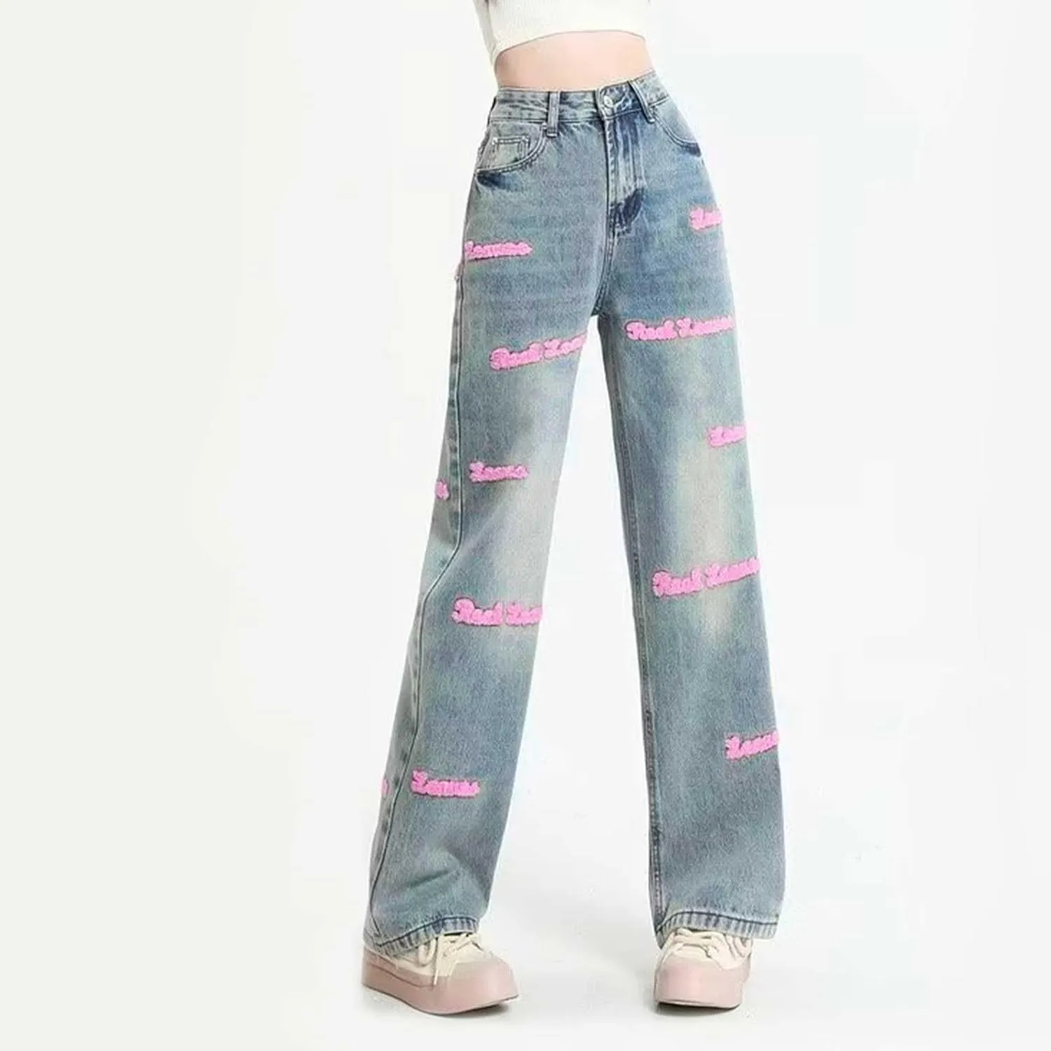 Y2K Jeans for Women Baggy Boyfried Jeans Loose Wide Leg Jeans High Waist Hip Hop Pants Casual Trousers Goth Trousers
