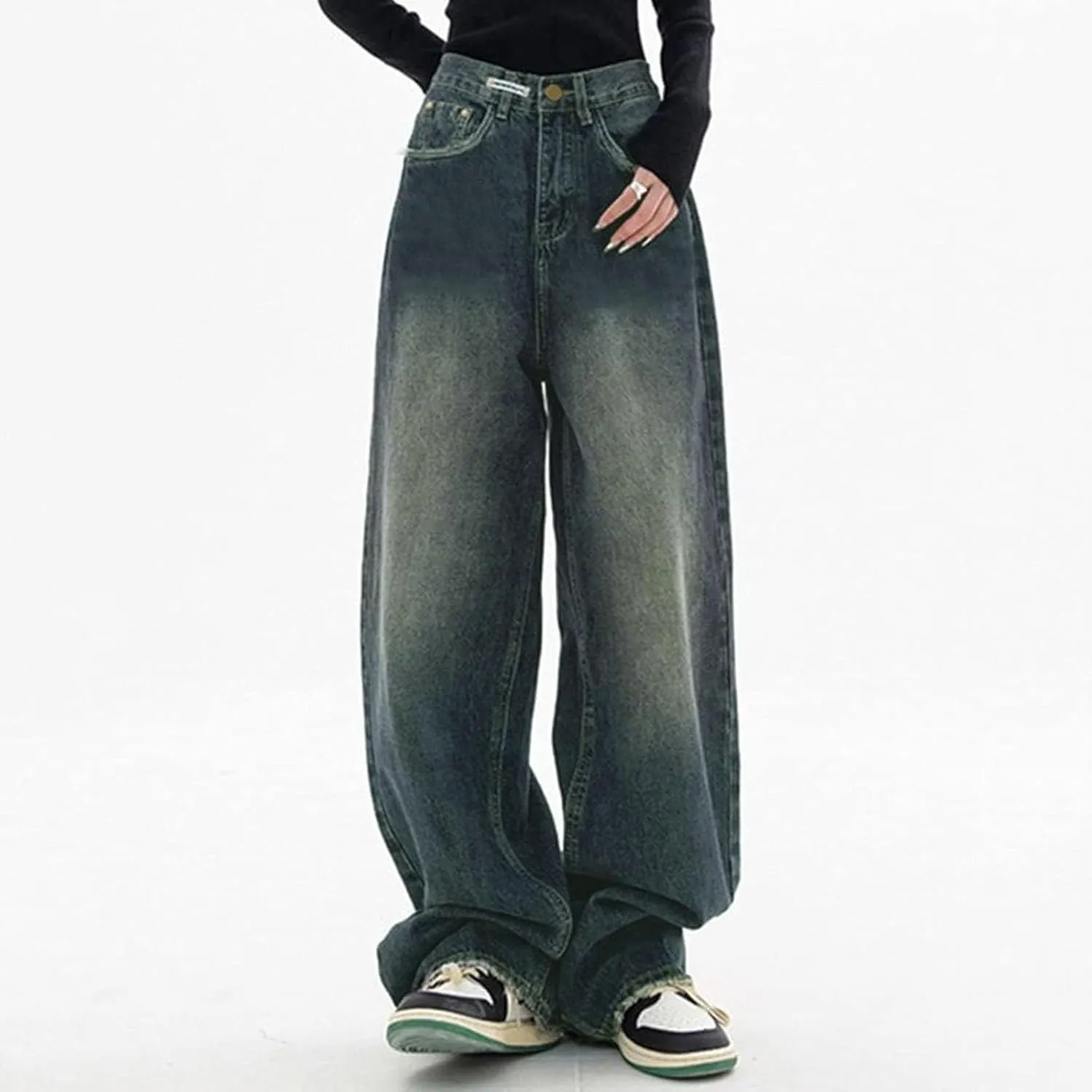 Y2K Jeans for Women Baggy Boyfried Jeans Loose Wide Leg Jeans High Waist Hip Hop Pants Casual Trousers Goth Trousers