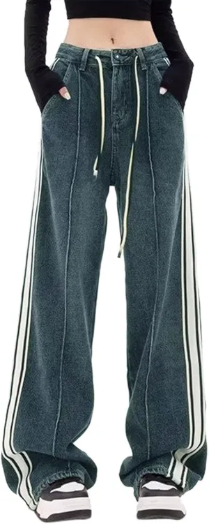 Y2K Jeans for Women Baggy Boyfried Jeans Loose Wide Leg Jeans High Waist Hip Hop Pants Casual Trousers Goth Trousers