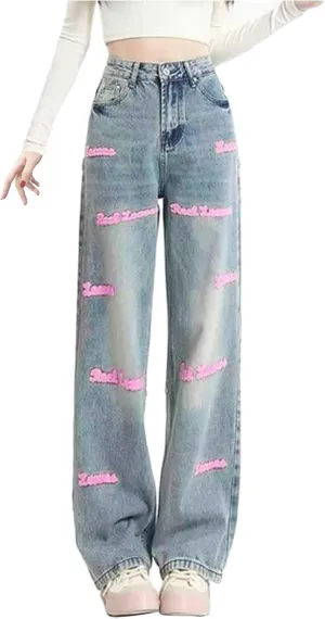 Y2K Jeans for Women Baggy Boyfried Jeans Loose Wide Leg Jeans High Waist Hip Hop Pants Casual Trousers Goth Trousers