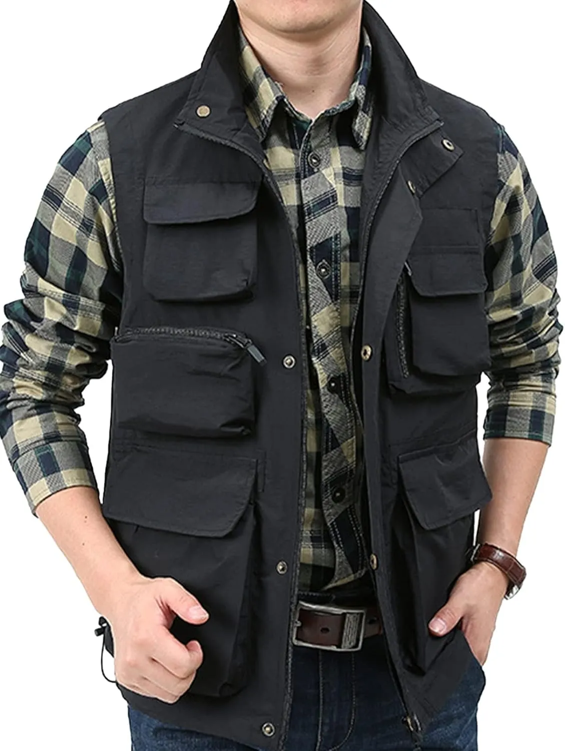 Yimoon Mens Utility Fishing Vest Summer Lightweight Safari Travel Cargo Vest Outdoor Work Vests Multi Pockets