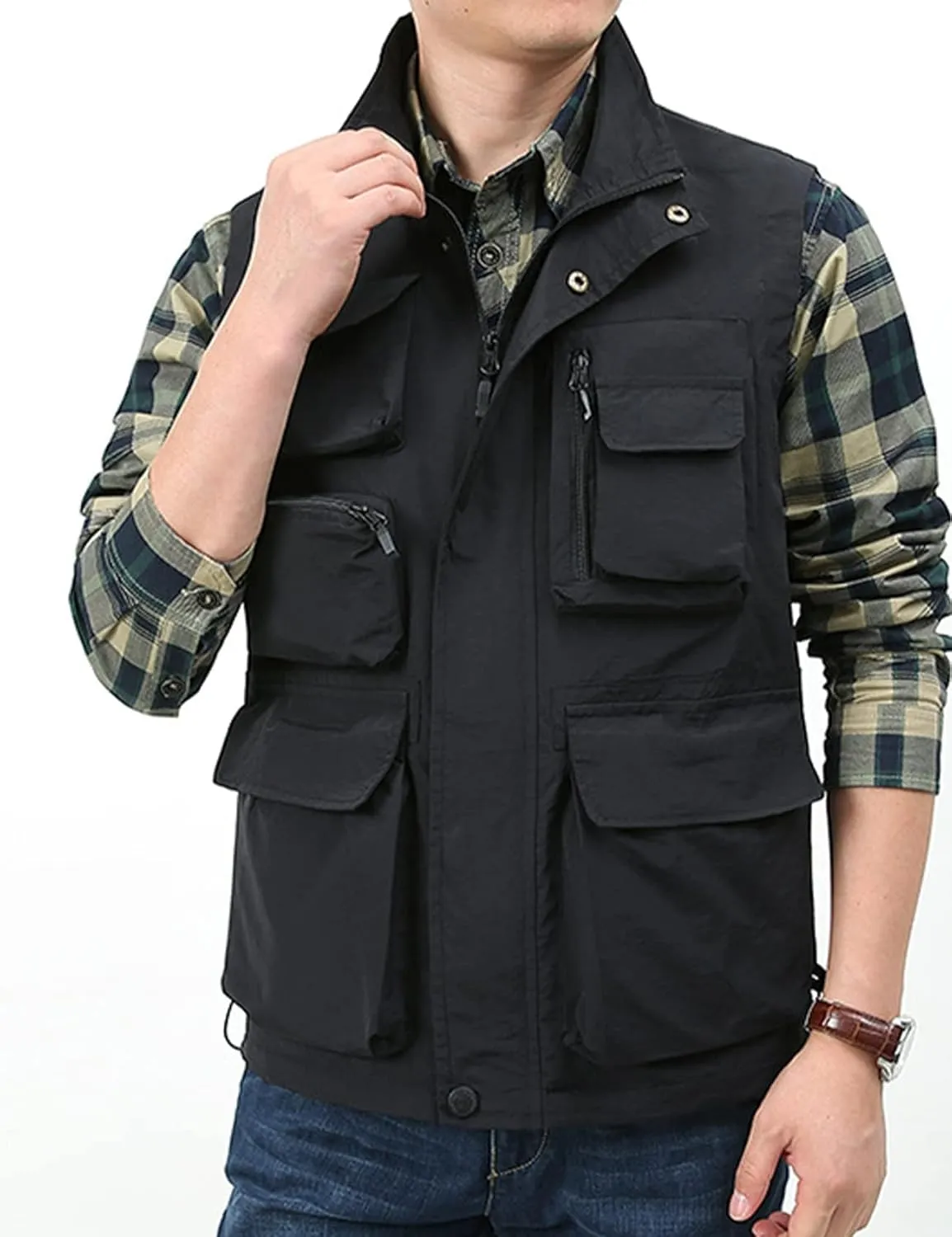 Yimoon Mens Utility Fishing Vest Summer Lightweight Safari Travel Cargo Vest Outdoor Work Vests Multi Pockets