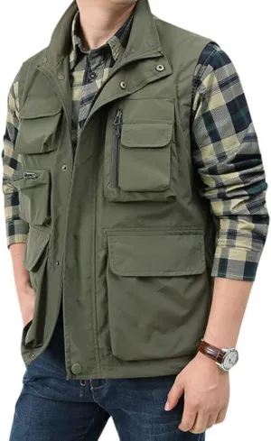 Yimoon Mens Utility Fishing Vest Summer Lightweight Safari Travel Cargo Vest Outdoor Work Vests Multi Pockets