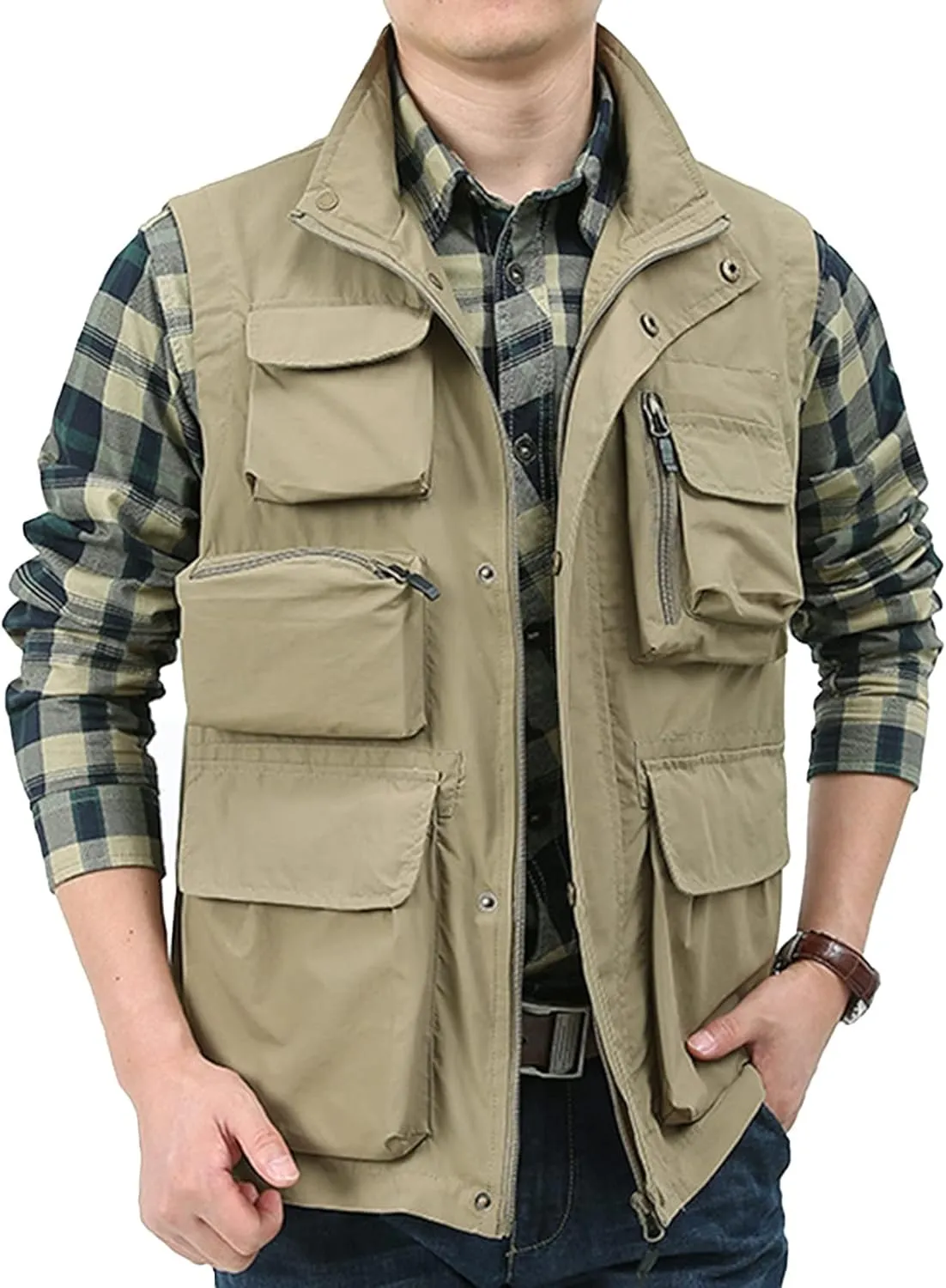 Yimoon Mens Utility Fishing Vest Summer Lightweight Safari Travel Cargo Vest Outdoor Work Vests Multi Pockets
