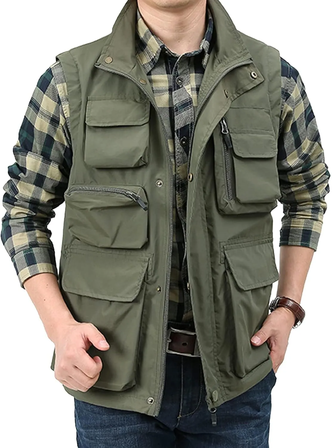 Yimoon Mens Utility Fishing Vest Summer Lightweight Safari Travel Cargo Vest Outdoor Work Vests Multi Pockets