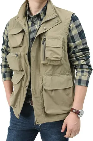 Yimoon Mens Utility Fishing Vest Summer Lightweight Safari Travel Cargo Vest Outdoor Work Vests Multi Pockets